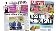 The Papers: 'Labour's historic battering' and 'Vernon and Tess split'